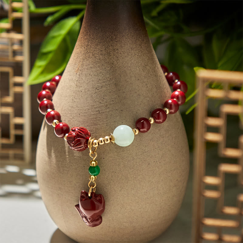 Bracelet de bénédiction avec breloque renard mignon et Buddha Stones, lotus cinabre