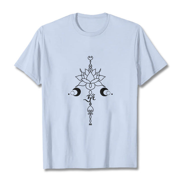 T-shirt uni avec motif de fleur de lotus et de Buddha Stones et symbole Om - Cyan clair - 2XL - image 19