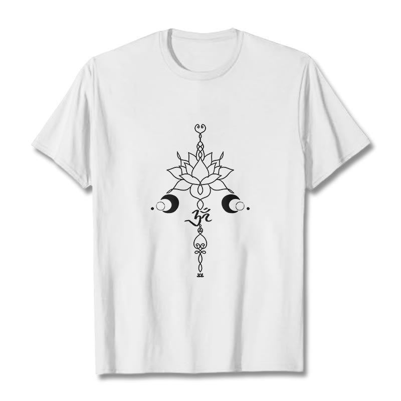 T-shirt uni avec motif de fleur de lotus et de Buddha Stones et symbole Om - Blanc - 2XL - image 6