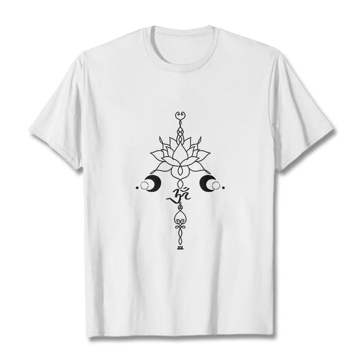 T-shirt uni avec motif de fleur de lotus et de Buddha Stones et symbole Om - Blanc - 2XL - image 6