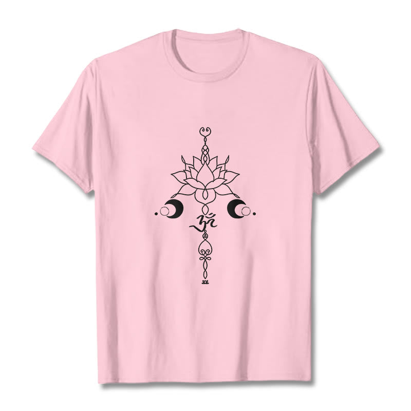 T-shirt uni avec motif de fleur de lotus et de Buddha Stones et symbole Om - Rose clair - 2XL - image 13