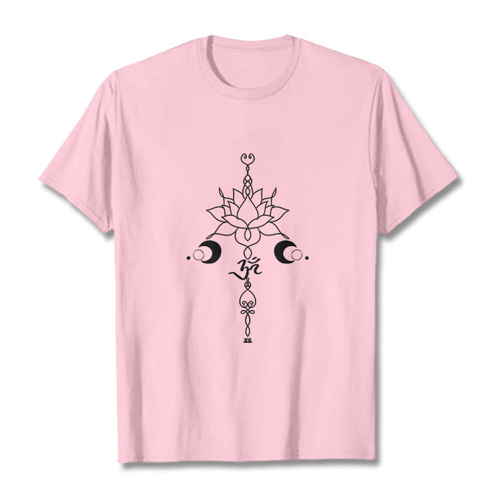 T-shirt uni avec motif de fleur de lotus et de Buddha Stones et symbole Om - Rose clair - 2XL - image 13