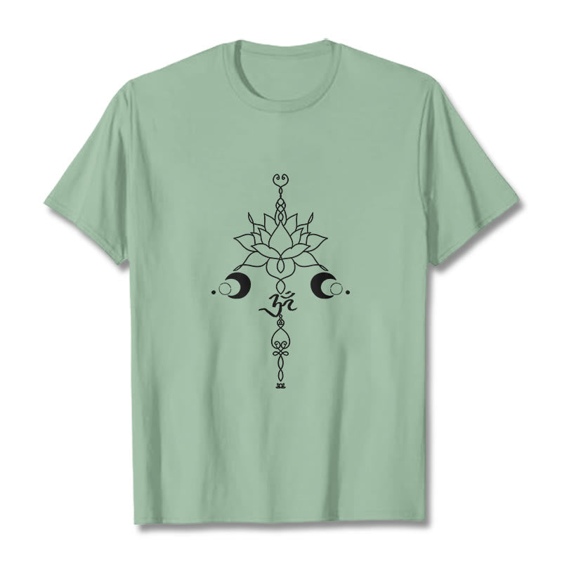 T-shirt uni avec motif de fleur de lotus et de Buddha Stones et symbole Om - Vert pâle - 2XL - image 15