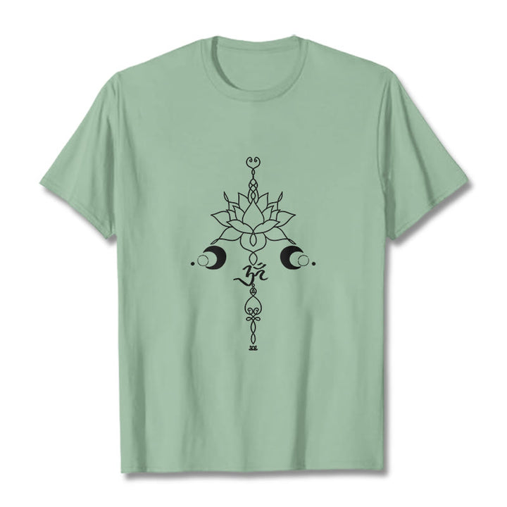 T-shirt uni avec motif de fleur de lotus et de Buddha Stones et symbole Om - Vert pâle - 2XL - image 15