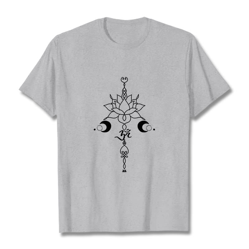 T-shirt uni avec motif de fleur de lotus et de Buddha Stones et symbole Om - Gris clair - 2XL - image 20