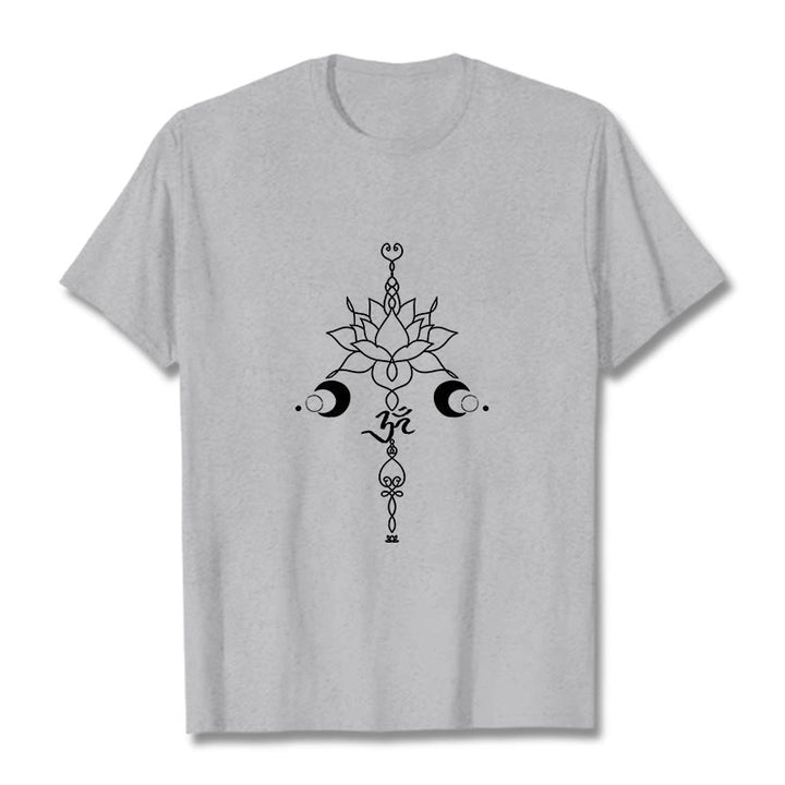 T-shirt uni avec motif de fleur de lotus et de Buddha Stones et symbole Om - Gris clair - 2XL - image 20