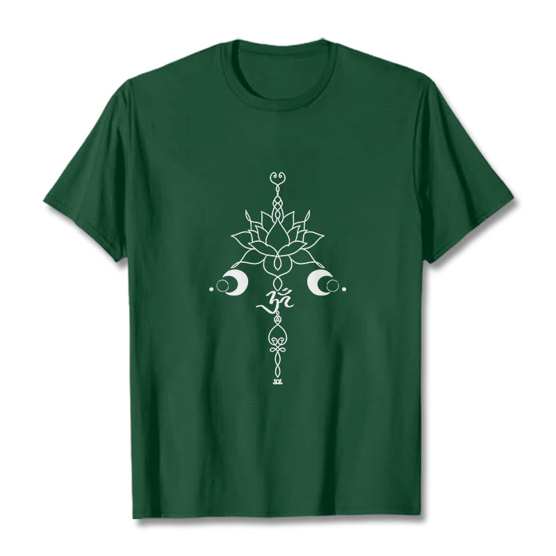 T-shirt uni avec motif de fleur de lotus et de Buddha Stones et symbole Om - Forêt Verte - 2XL - image 11