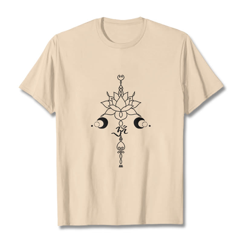 T-shirt uni avec motif de fleur de lotus et de Buddha Stones et symbole Om - Bisque - 2XL - image 9