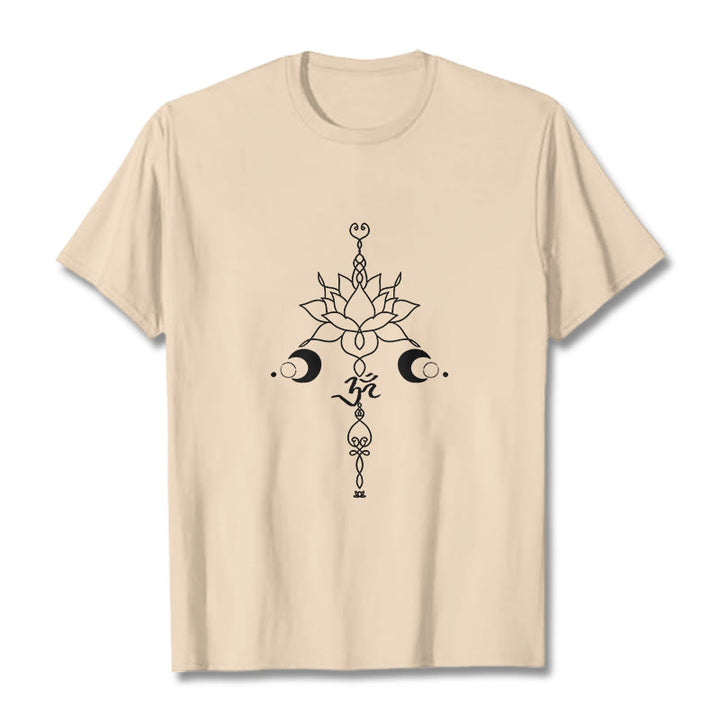 T-shirt uni avec motif de fleur de lotus et de Buddha Stones et symbole Om - Bisque - 2XL - image 9
