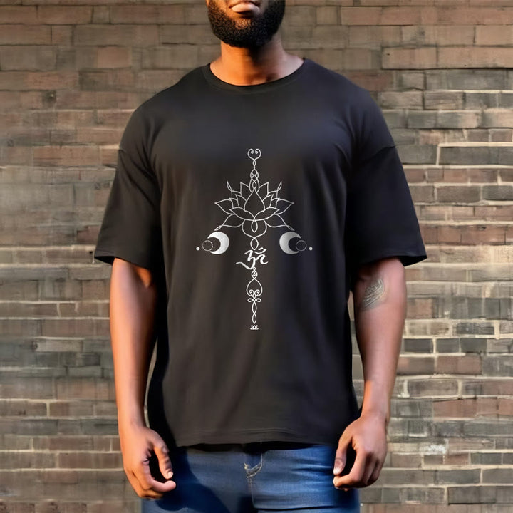 T-shirt uni avec motif de fleur de lotus et de Buddha Stones et symbole Om - image 3