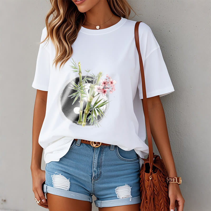 T-shirt à motif Buddha Stones, Yin et Yang, bambou et fleurs de pêcher - image 8
