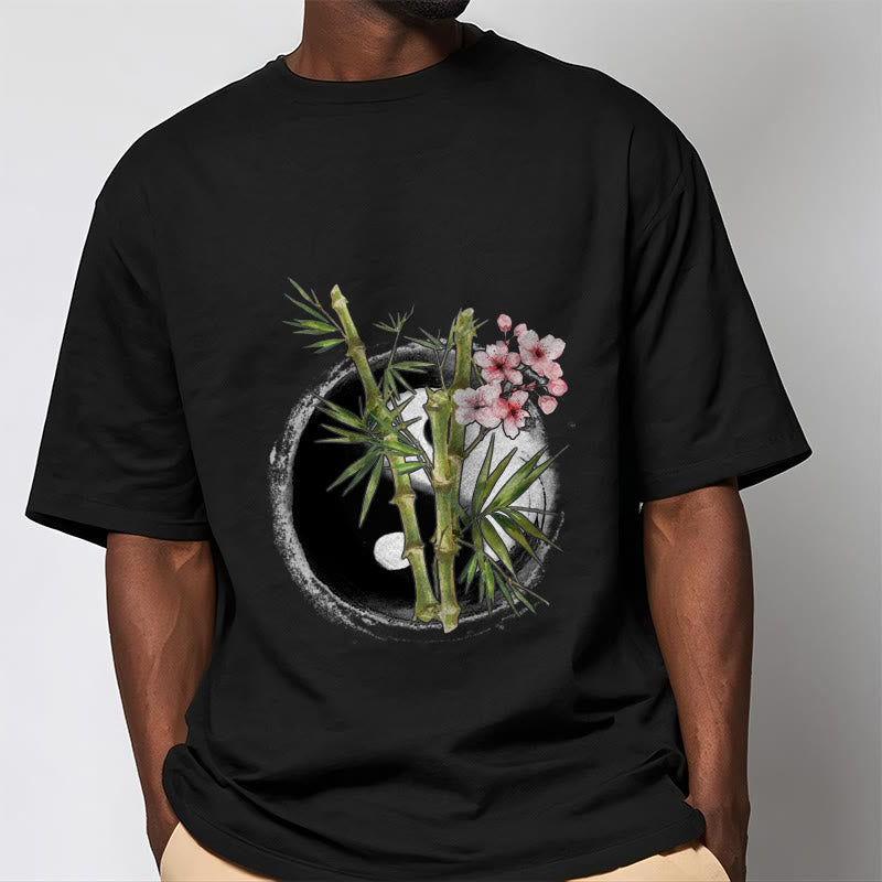 T-shirt à motif Buddha Stones, Yin et Yang, bambou et fleurs de pêcher - image 2