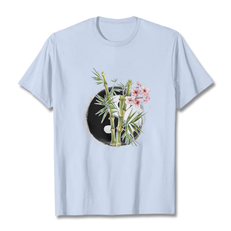 T-shirt à motif Buddha Stones, Yin et Yang, bambou et fleurs de pêcher - Cyan clair - 2XL - image 19