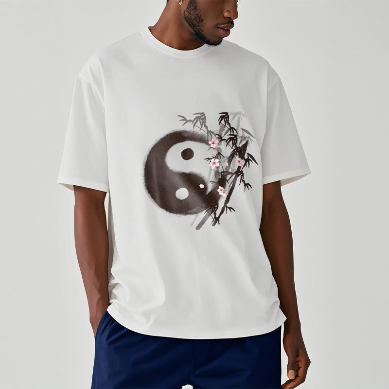 Buddha Stones T-shirt à motif Yin Yang bambou et fleurs de cerisier - image 1