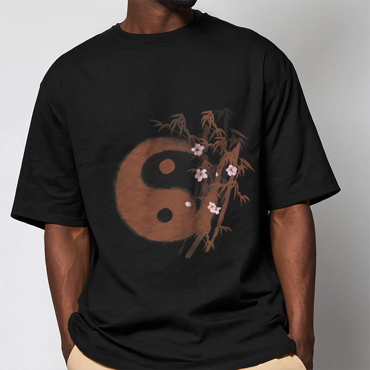 Buddha Stones T-shirt à motif Yin Yang bambou et fleurs de cerisier - image 4