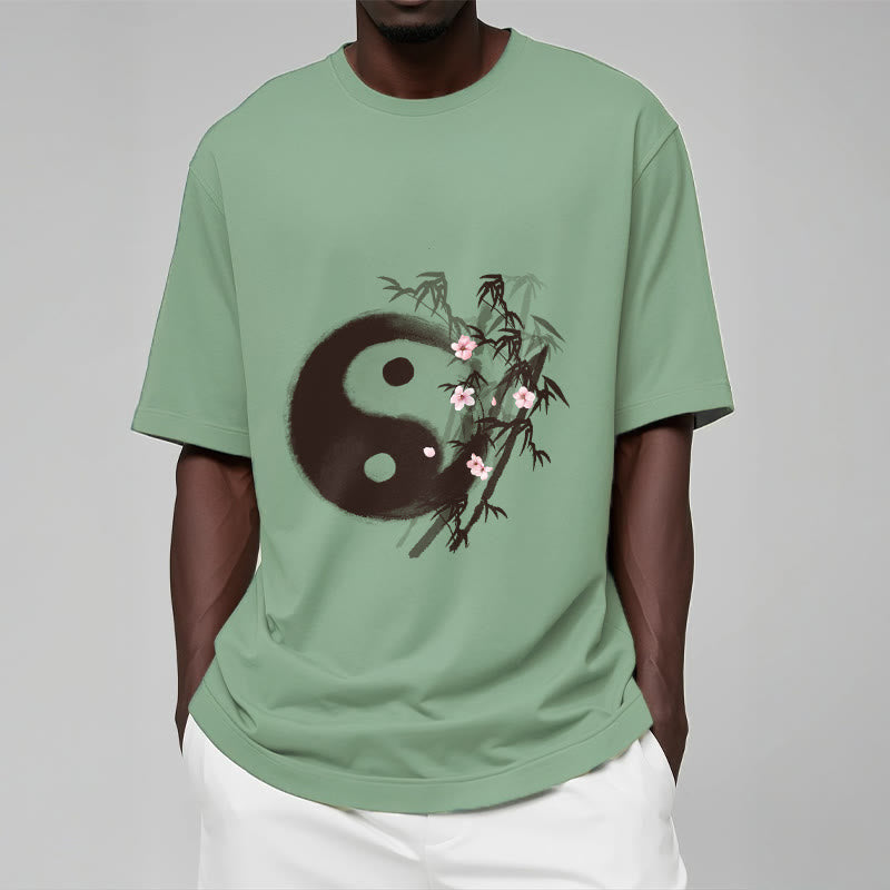 Buddha Stones T-shirt à motif Yin Yang bambou et fleurs de cerisier - image 14