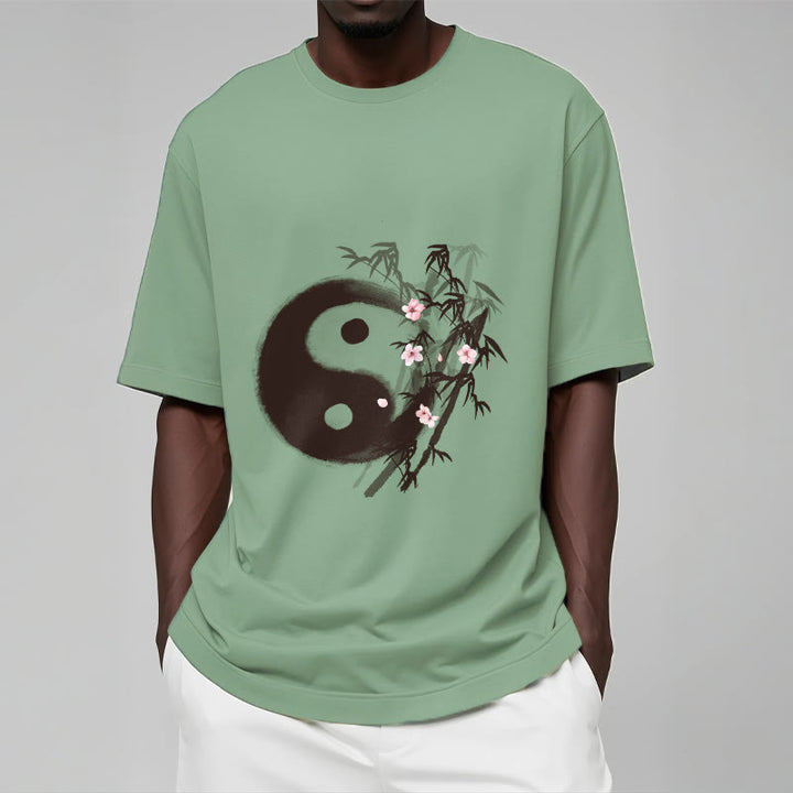 Buddha Stones T-shirt à motif Yin Yang bambou et fleurs de cerisier - image 14