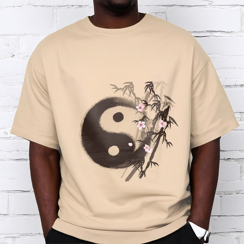Buddha Stones T-shirt à motif Yin Yang bambou et fleurs de cerisier - image 8