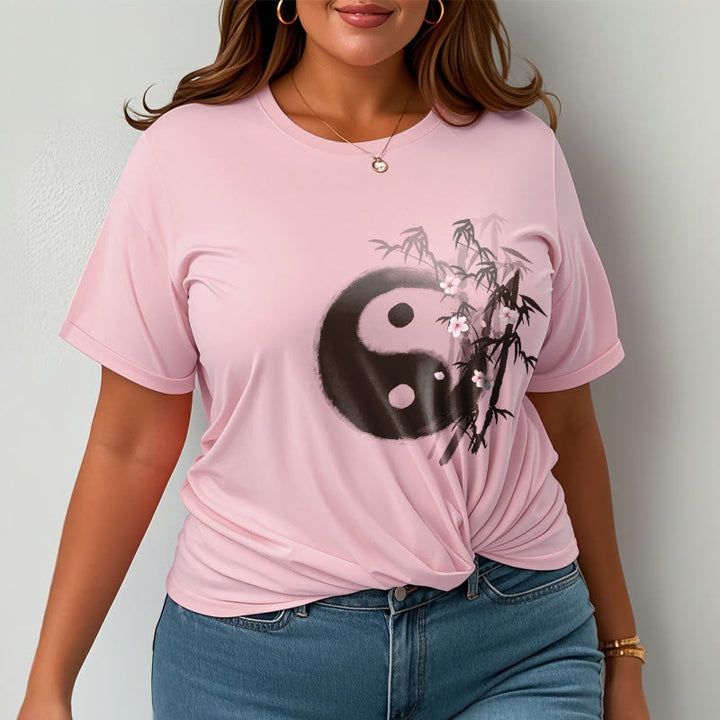 Buddha Stones T-shirt à motif Yin Yang bambou et fleurs de cerisier - image 12