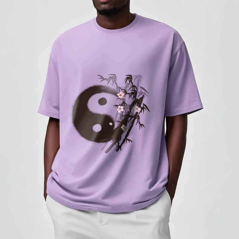 Buddha Stones T-shirt à motif Yin Yang bambou et fleurs de cerisier - image 16