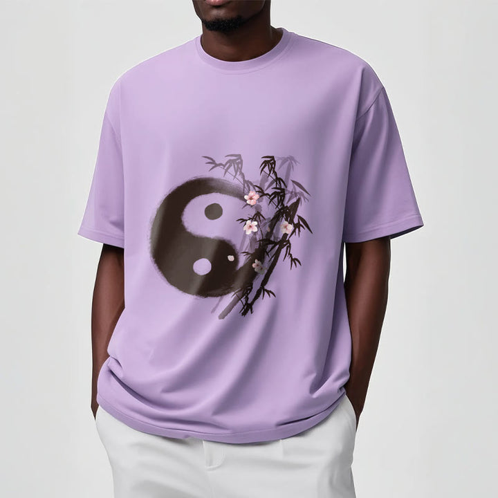 Buddha Stones T-shirt à motif Yin Yang bambou et fleurs de cerisier - image 16