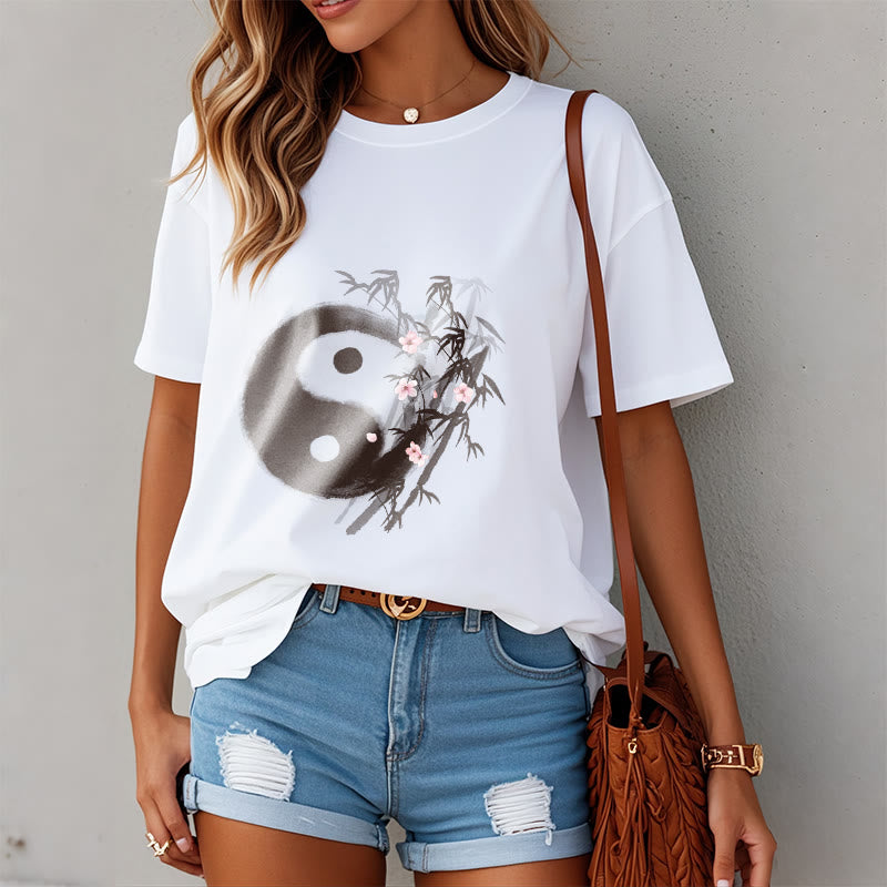 Buddha Stones T-shirt à motif Yin Yang bambou et fleurs de cerisier - image 2