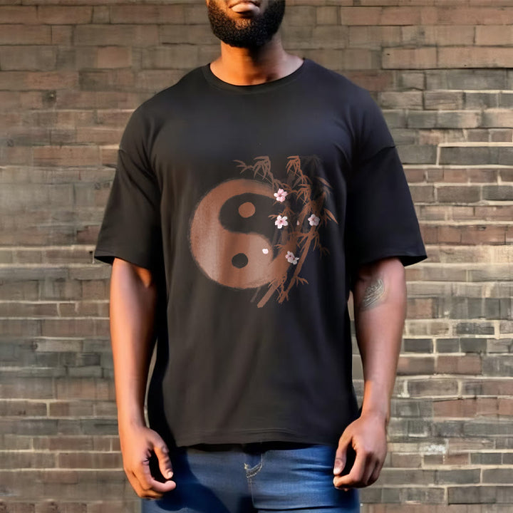 Buddha Stones T-shirt à motif Yin Yang bambou et fleurs de cerisier - image 5