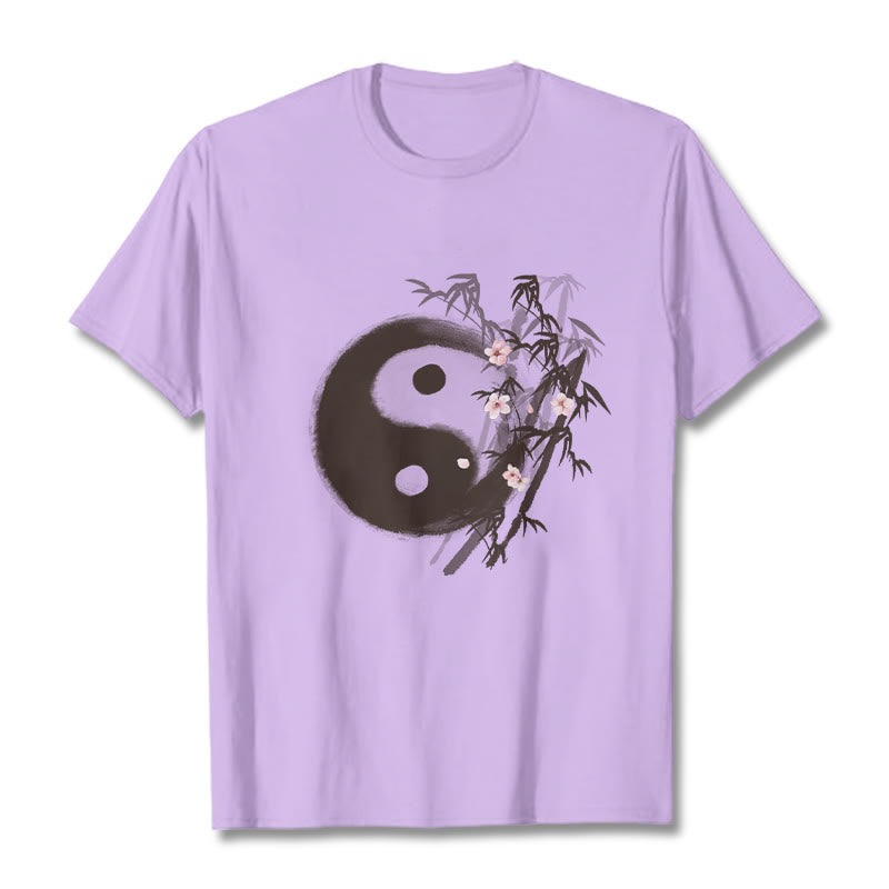 Buddha Stones T-shirt à motif Yin Yang bambou et fleurs de cerisier - Prune - 2XL - image 15