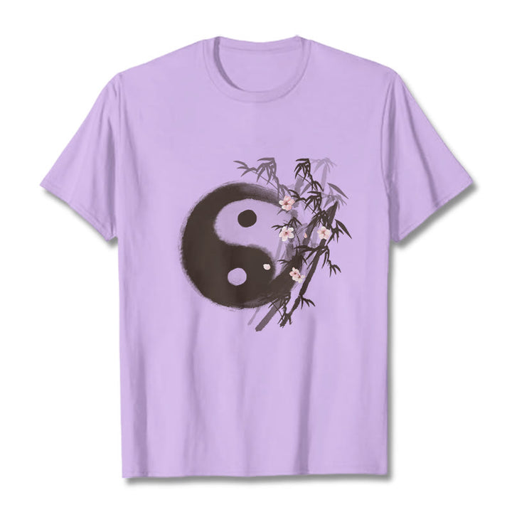 Buddha Stones T-shirt à motif Yin Yang bambou et fleurs de cerisier - Prune - 2XL - image 15