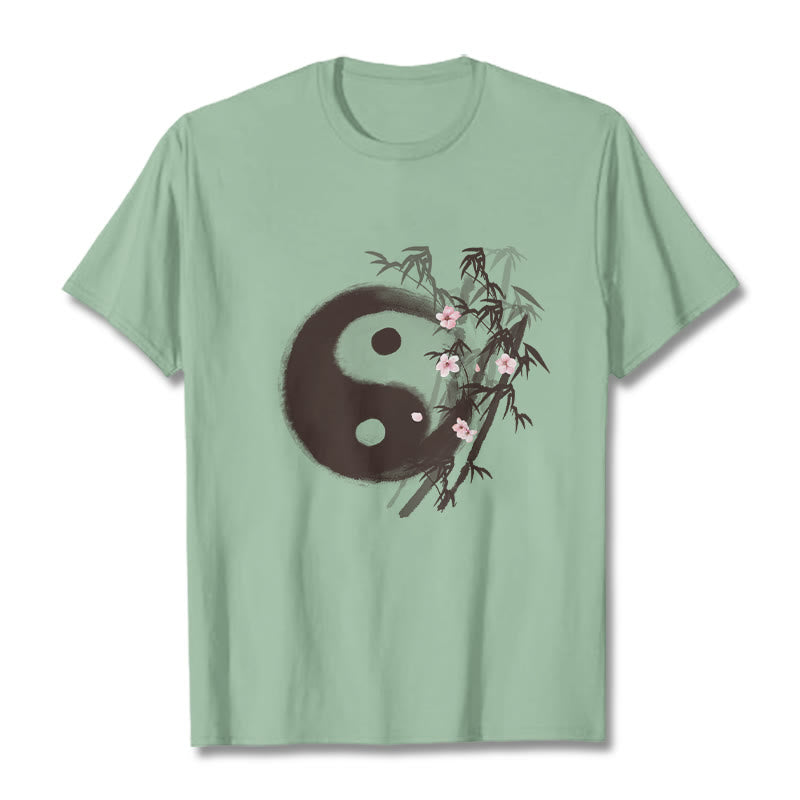 Buddha Stones T-shirt à motif Yin Yang bambou et fleurs de cerisier - Vert pâle - 2XL - image 13
