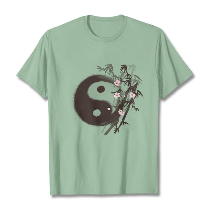 Buddha Stones T-shirt à motif Yin Yang bambou et fleurs de cerisier - Vert pâle - 2XL - image 13