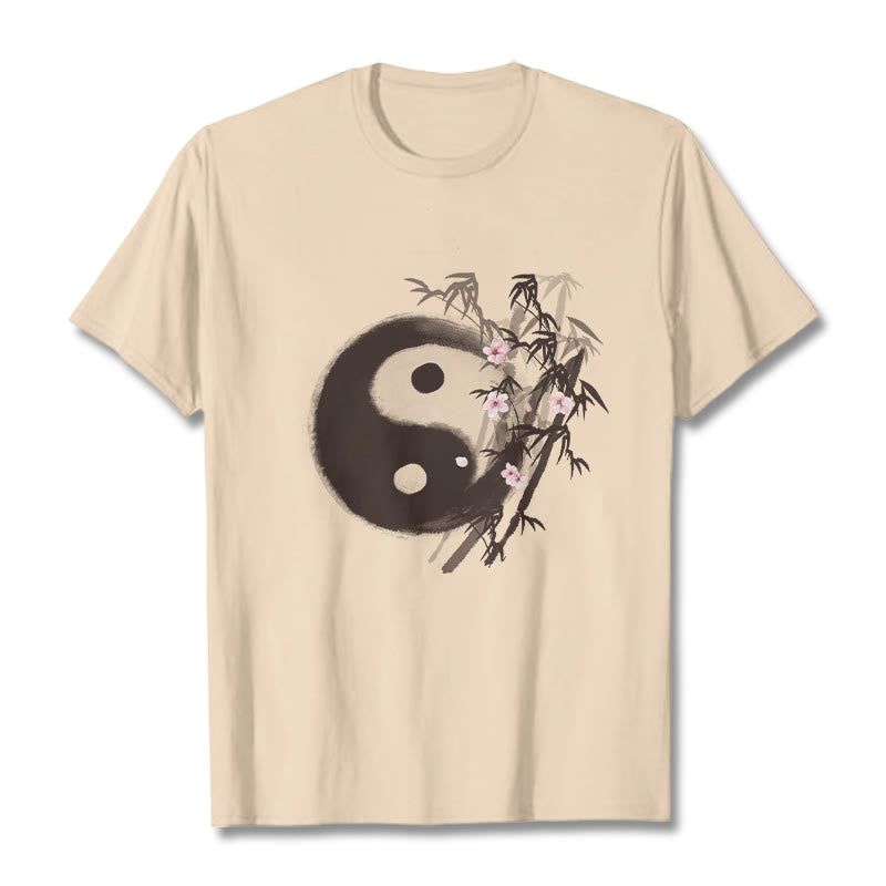 Buddha Stones T-shirt à motif Yin Yang bambou et fleurs de cerisier - Bisque - 2XL - image 7