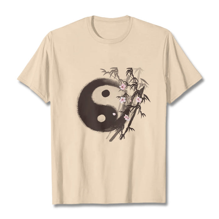 Buddha Stones T-shirt à motif Yin Yang bambou et fleurs de cerisier - Bisque - 2XL - image 7