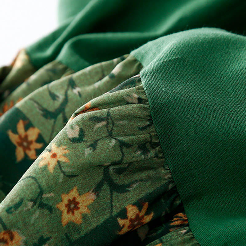 Robe mi-longue en coton et lin à imprimé Buddha Stones de printemps et col en V, manches mi-longues, avec poches - image 10