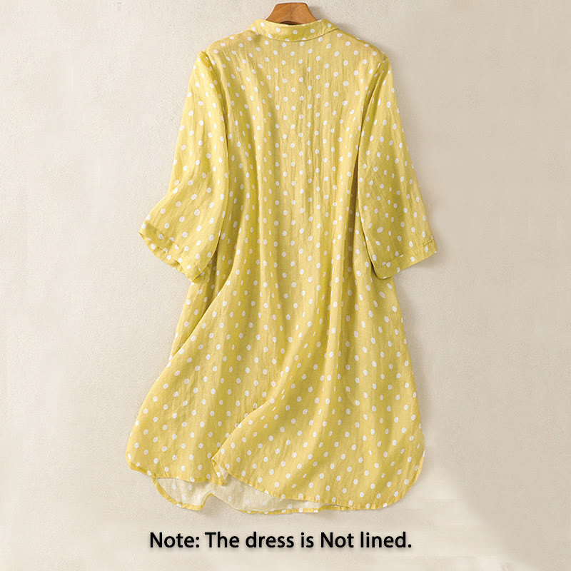 Robe mi-longue en polyester à pois et boutons, avec poches, style printemps, Buddha Stones - image 2