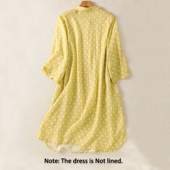 Robe mi-longue en polyester à pois et boutons, avec poches, style printemps, Buddha Stones - image 2