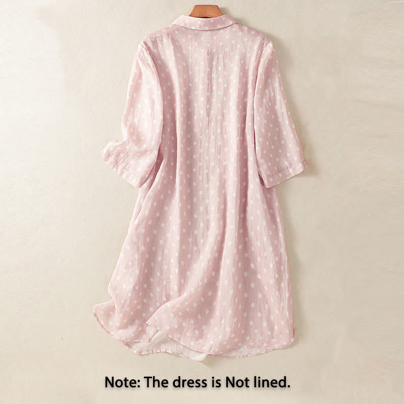 Robe mi-longue en polyester à pois et boutons, avec poches, style printemps, Buddha Stones - image 10