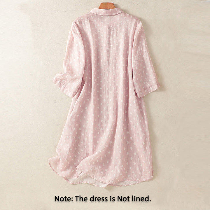 Robe mi-longue en polyester à pois et boutons, avec poches, style printemps, Buddha Stones - image 10