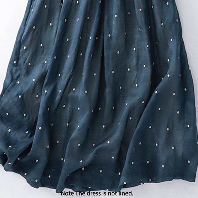 Robe mi-longue en coton et lin à manches mi-longues et Buddha Stones au dos avec poches - image 5