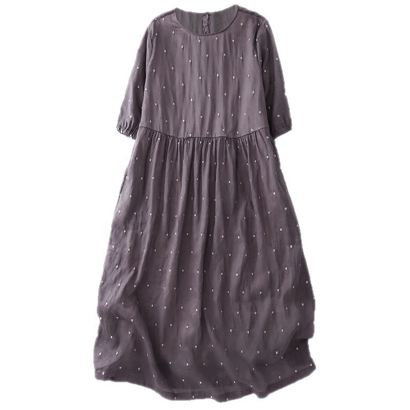 Robe mi-longue en coton et lin à manches mi-longues et Buddha Stones au dos avec poches - image 3