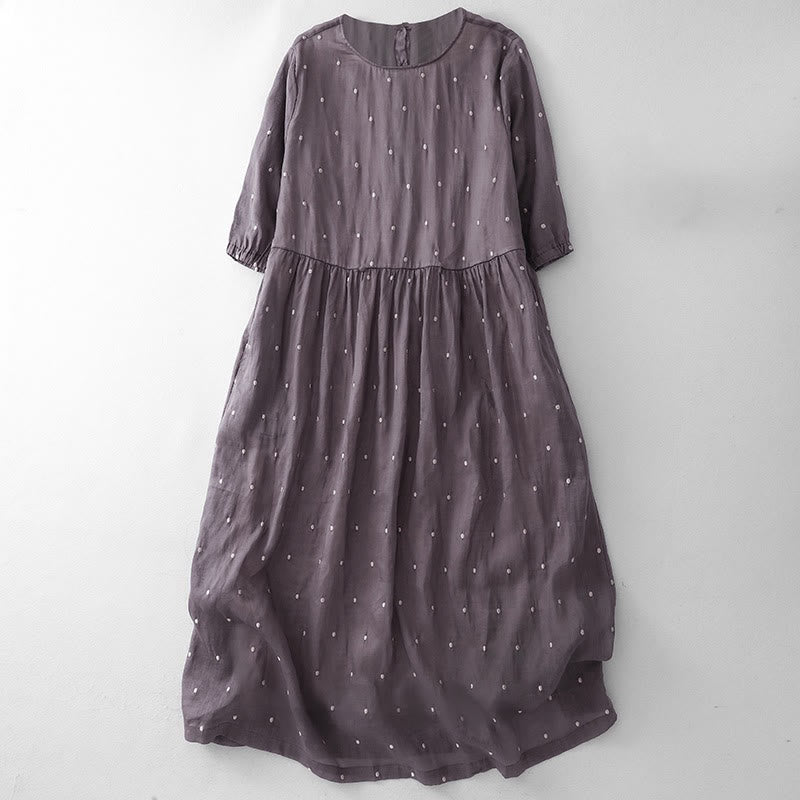 Robe mi-longue en coton et lin à manches mi-longues et Buddha Stones au dos avec poches - Orchidée moyenne - US8-10，UK/AU12-14，EU40-42 (2XL) - image 0