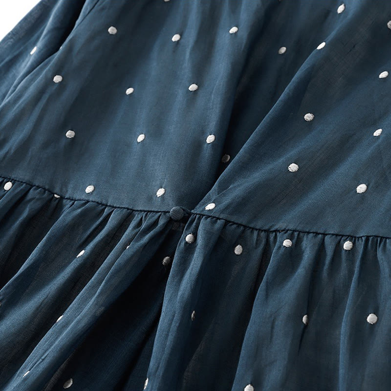 Robe midi en polyester à pois, manches courtes et poches, ornée de Buddha Stones et de boutons au dos - image 6