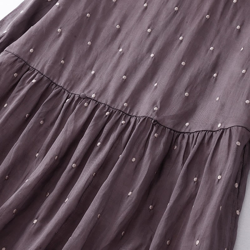 Robe mi-longue en coton et lin à manches mi-longues et Buddha Stones au dos avec poches - image 2