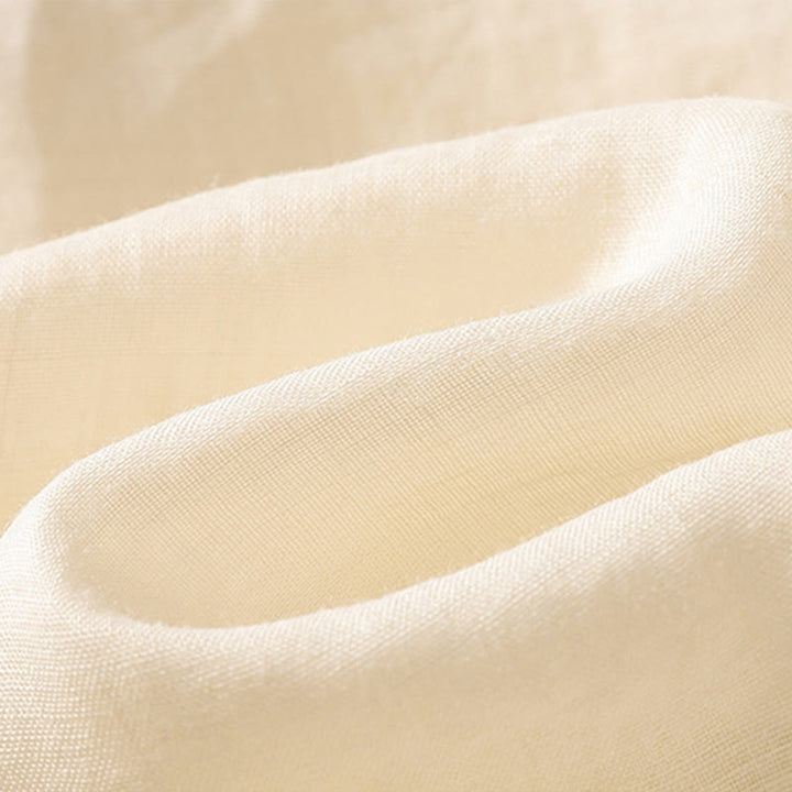 Robe mi-longue zen en coton et lin avec broderies de Buddha Stones et ourlet fleuri fendu à manches mi-longues - image 13