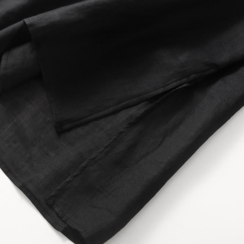 Robe midi décontractée en coton et lin à manches trois-quarts et broderie Buddha Stones - image 8