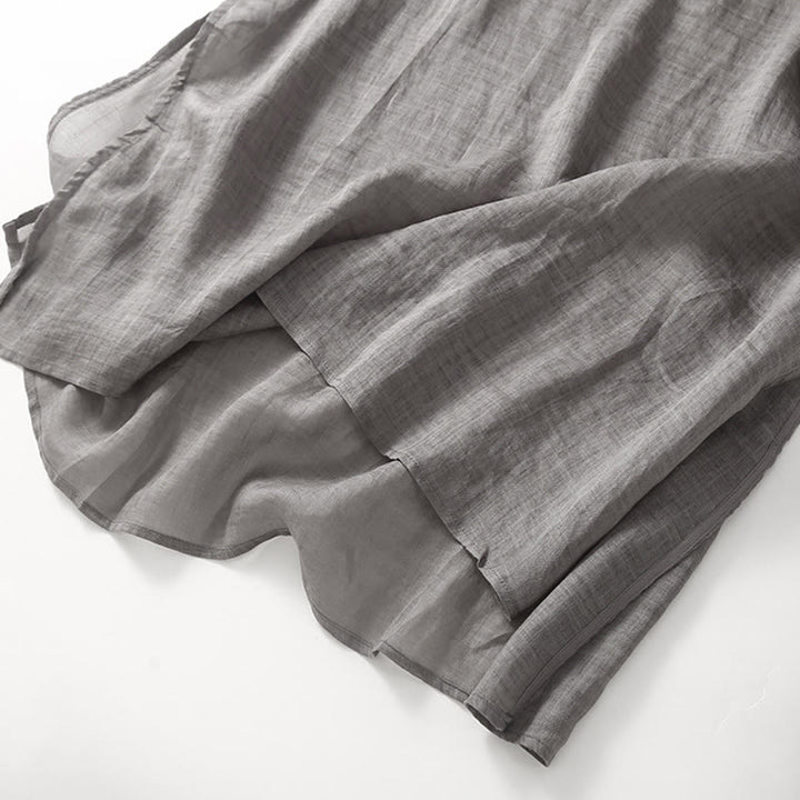 Robe midi décontractée en coton et lin à manches trois-quarts et broderie Buddha Stones - image 17