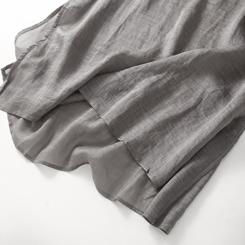 Robe midi décontractée en coton et lin à manches trois-quarts et broderie Buddha Stones - image 16