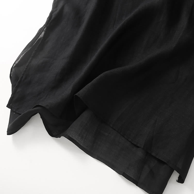 Robe midi décontractée en coton et lin à manches trois-quarts et broderie Buddha Stones - image 9