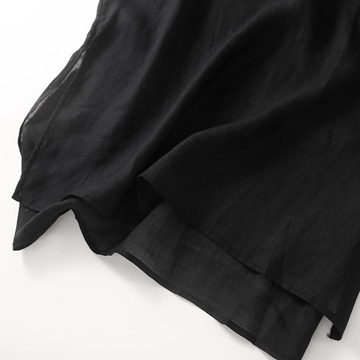 Robe midi décontractée en coton et lin à manches trois-quarts et broderie Buddha Stones - image 9