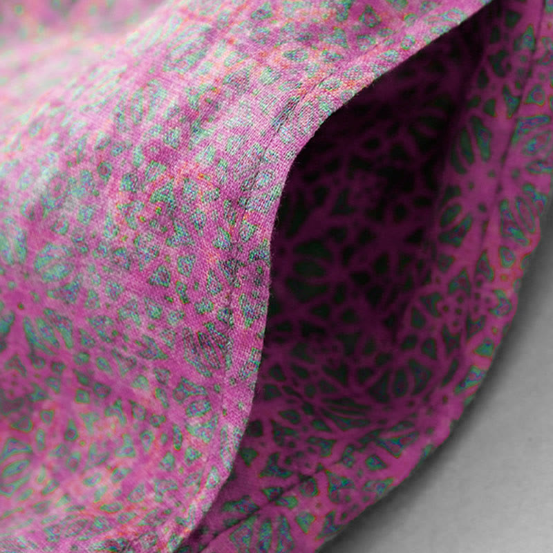 Robe mi-longue en coton et lin à manches courtes et imprimé floral Buddha Stones avec poches - image 5